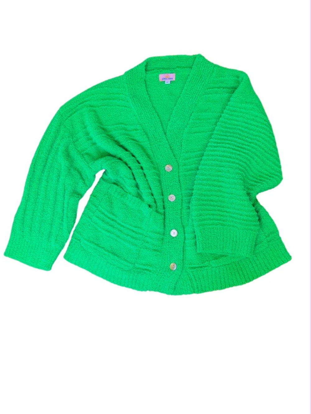 Playa Yama Neon Green Brat Cardigan Sweater